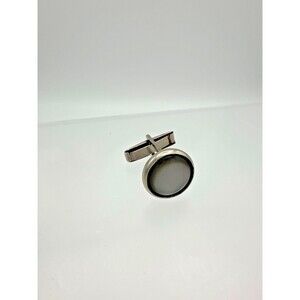 Single Vintage Silver Tone Gray Glass Cufflink — Replacement / One Only
